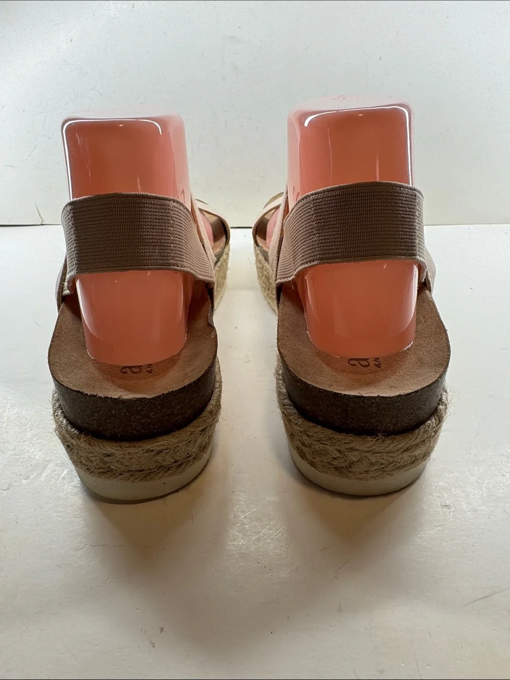 Neutral Elastic Strap Espadrille Wedge Sandals - Beige